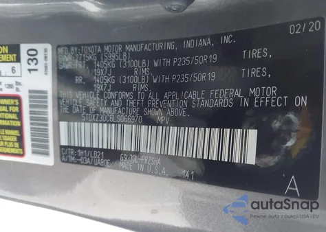 2020 Toyota Sienna Se from USA, damaged, VIN 5TDXZ3DC6LS066970